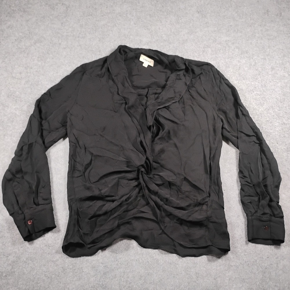 L'AGENCE Mariposa Women's Black Twist Front Long Sleeve Silk Blouse Size S